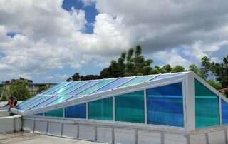 Commercial Skylight Case Study, Large Architectural Structural Ridge Skylights with Hipped and Gable End Walls, School of San Juan Puerto Rico